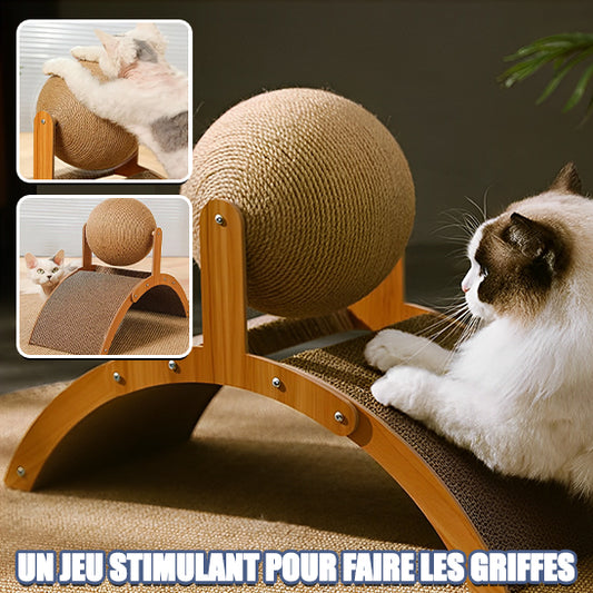 Grattoir 2 en 1 - Boule à gratter pour chat en bois : Le jouet idéal pour votre félin