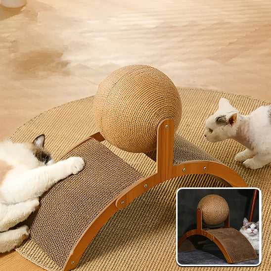 Grattoir 2 en 1 - Boule à gratter pour chat en bois : Le jouet idéal pour votre félin